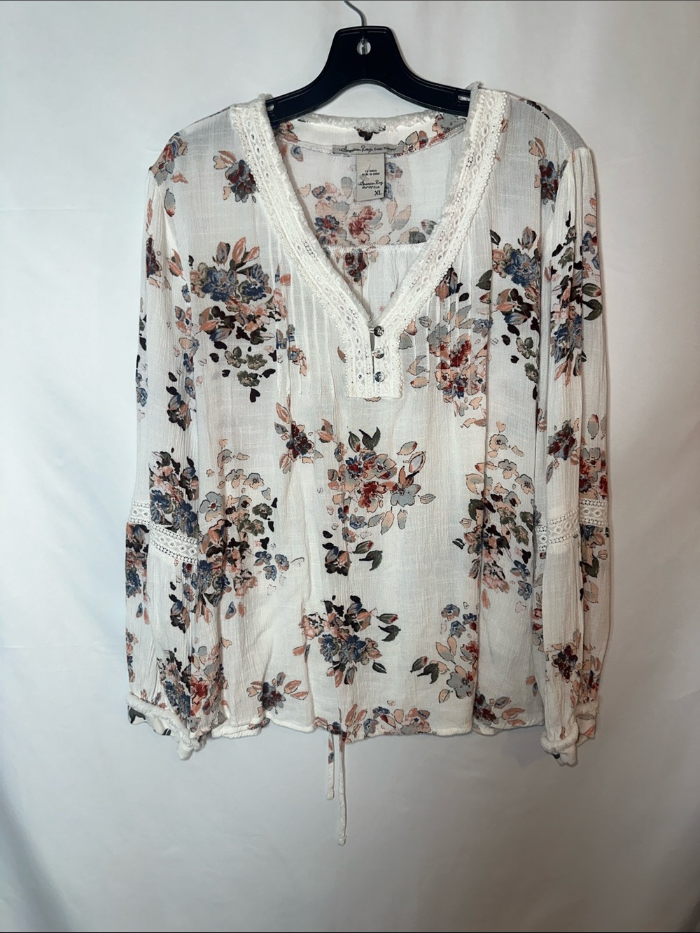 American Rag White Floral Lace-Trim V-Neck Tunic